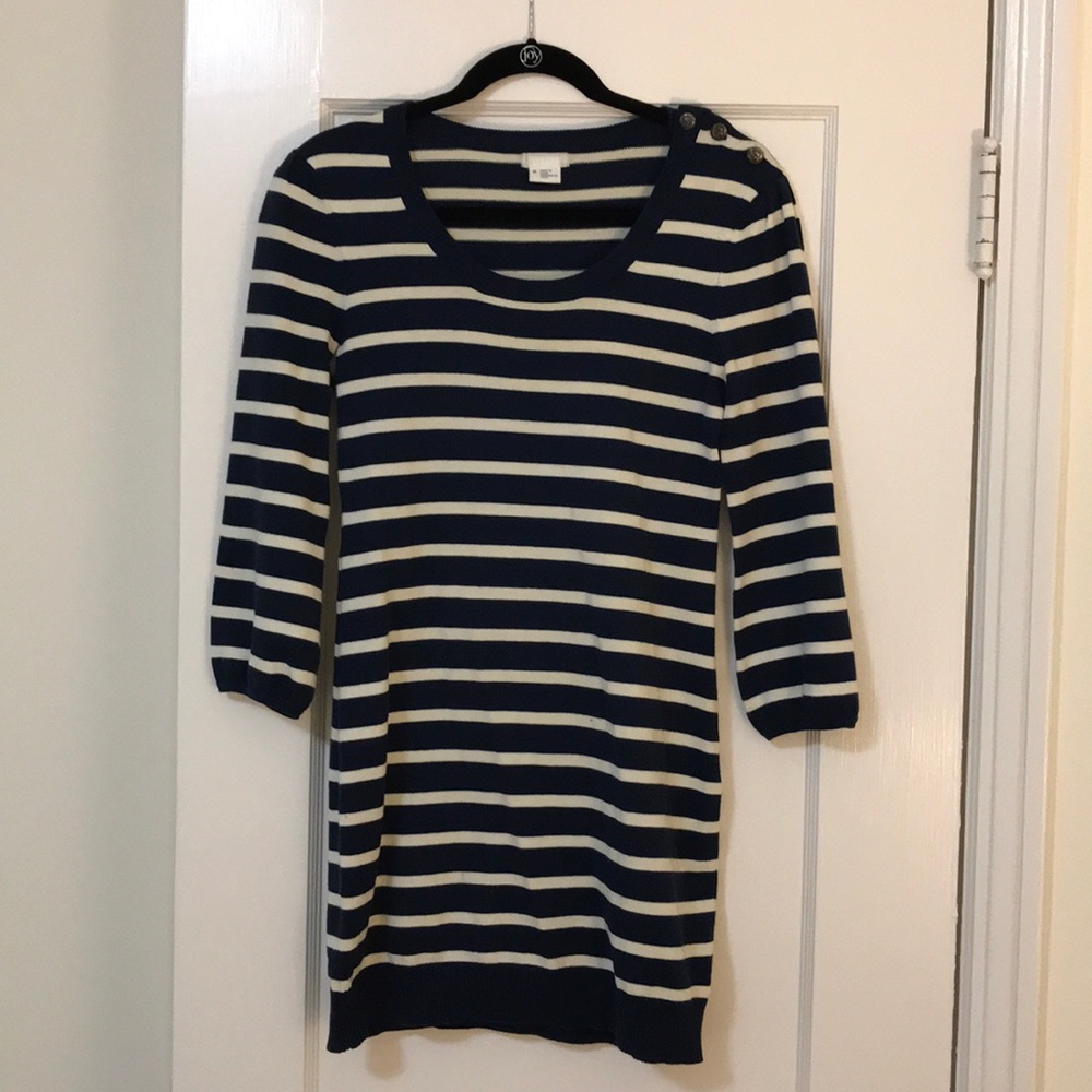 Navy and cream stripped sweater dress